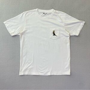 UNIQLO SPRZNY T-Shirt Large White Jean-Michel Basquiat Embroidered Pocket Dino